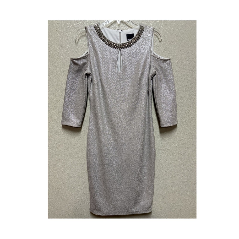 Melrose Social Silver Beaded Cold Shoulder Sheath Dress Women's Size 6
